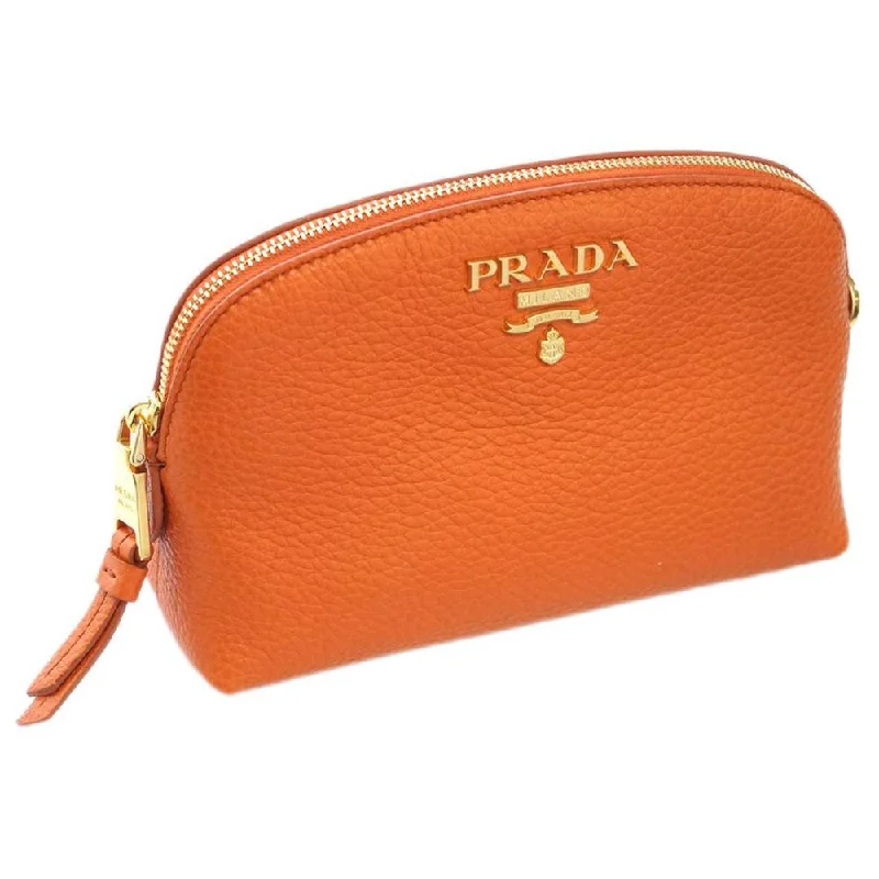 Prada nylon backpacks with a padded laptop compartment for travel and studyPrada Papaya Orange Vitello Daino Pouch Cosmetic Case 1ND005