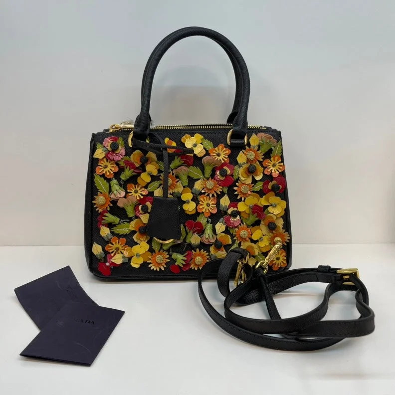 Medium - sized Prada tote bags in classic black for everyday versatilityPrada Floral Embroidered Black Leather Crossbody Medium