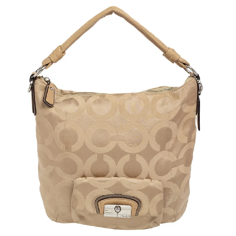 Sustainable fashion bagsBeige Signature Canvas And Leather Hobo