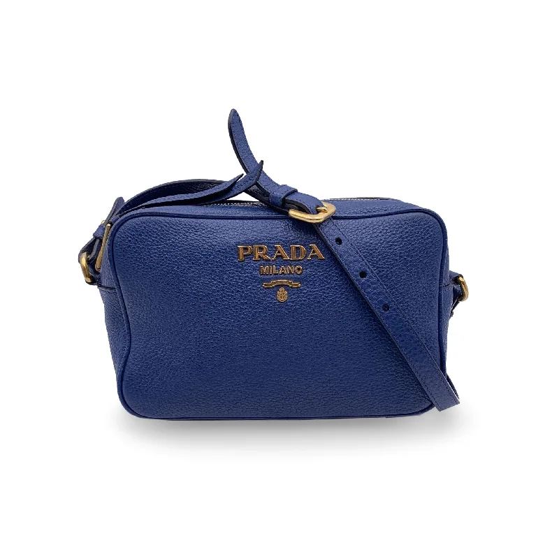 Ladies Prada shoulder bags with a wide - width strap for enhanced comfortPRADA Blue Vitello Phenix Leather Crossbody Messenger Camera Bag