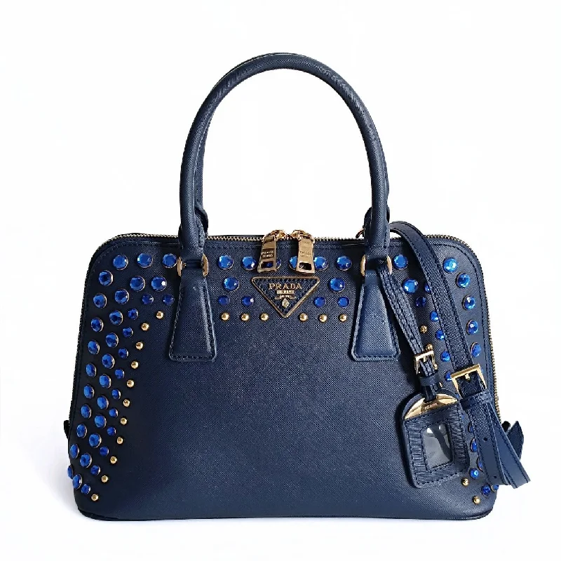 Prada crossbody bags with a woven leather strap for a unique texturePRADA Bijoux shoulder bag in blue Saffiano leather