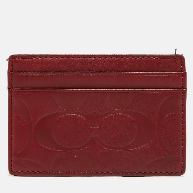 Affordable luxury bags Red Logo Embossed Leather Card Holder