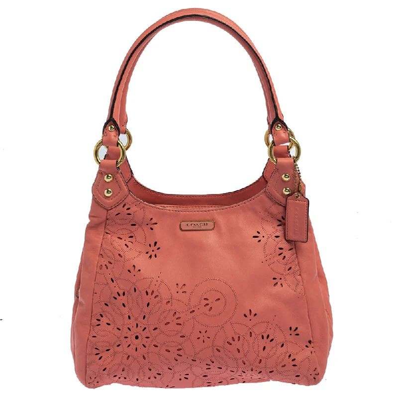 Sustainable fashion bagsPink Leather Floral Laser Cut Hobo