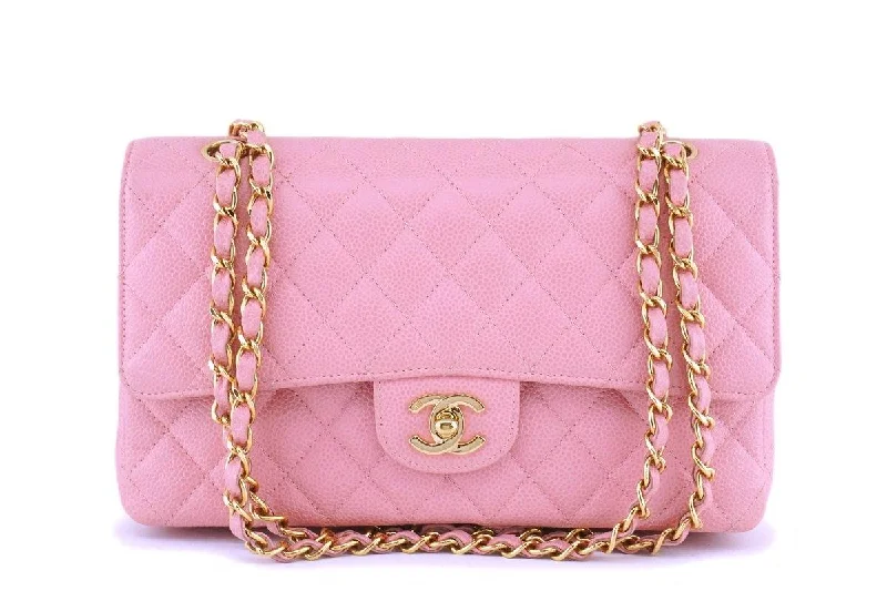 Chanel bags with gold, silver, and pearl accents06 Chanel Pink Caviar Medium Classic Double Flap Bag 24k GHW