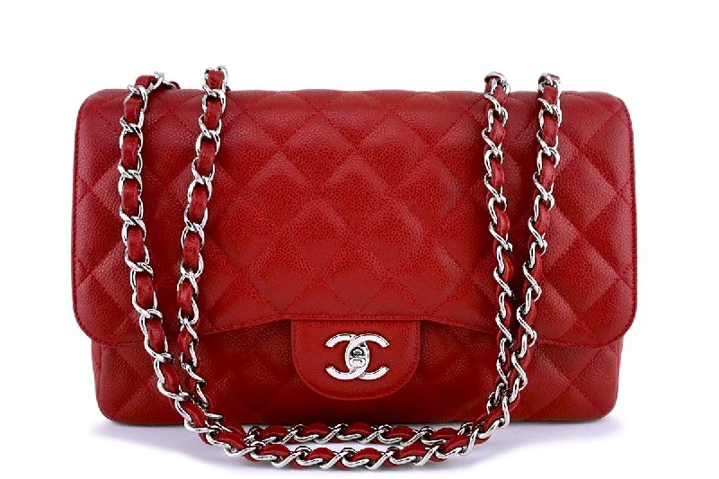 Chanel bags available at online luxury retaile10C Chanel Red Caviar Jumbo 2.55 Classic Flap Bag