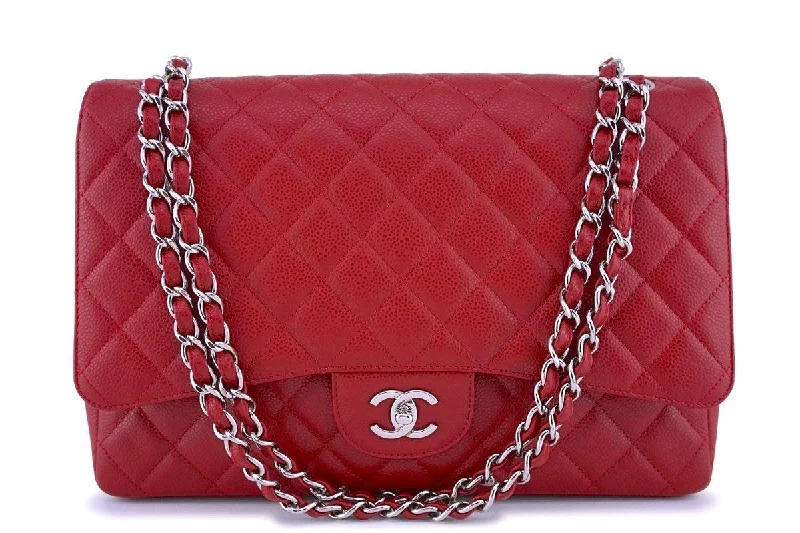 Chanel bags available at online luxury retaileChanel 10C Red Caviar Maxi Quilted Classic 2.55 Jumbo XL Flap Bag