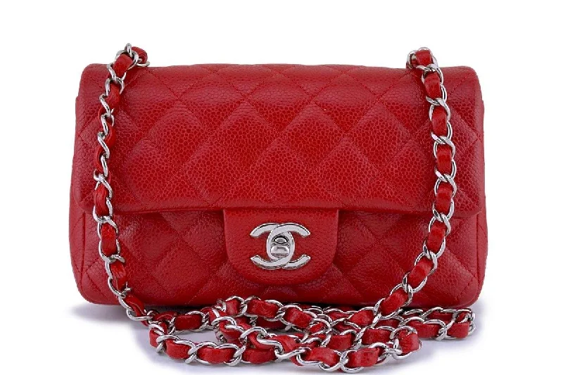 Chanel Designer Handbag with Unique DesignChanel 14C Red Caviar Classic Quilted Rectangular Mini 2.55 Flap Bag SHW