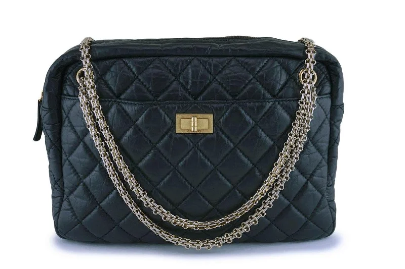 Chanel bags with intricate metal hardwareChanel Black Aged Calfskin Classic Reissue Camera Case Bag GHW