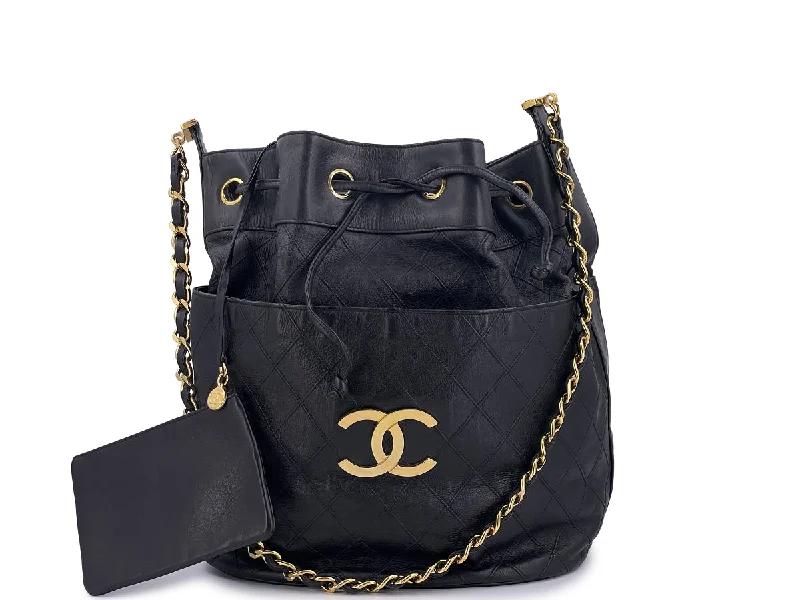 Chanel Chain Strap Handbag for Everyday UseChanel Black Calfskin Vintage Oversized CC Bucket Bag 24k GHW