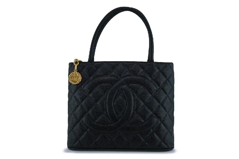 Chanel bags with chain and leather strap combinationsChanel Black Caviar Classic Quilted Medallion Shopper Tote Bag GHW