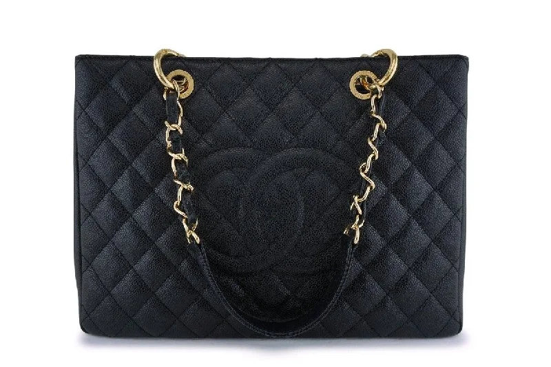 Chanel bags with intricate metal hardwareChanel Black Caviar Grand Shopper Tote GST Bag GHW