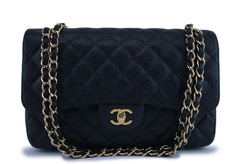 Chanel bags with gold, silver, and pearl accentsChanel Black Caviar Jumbo 2.55 Classic Double Flap Bag GHW