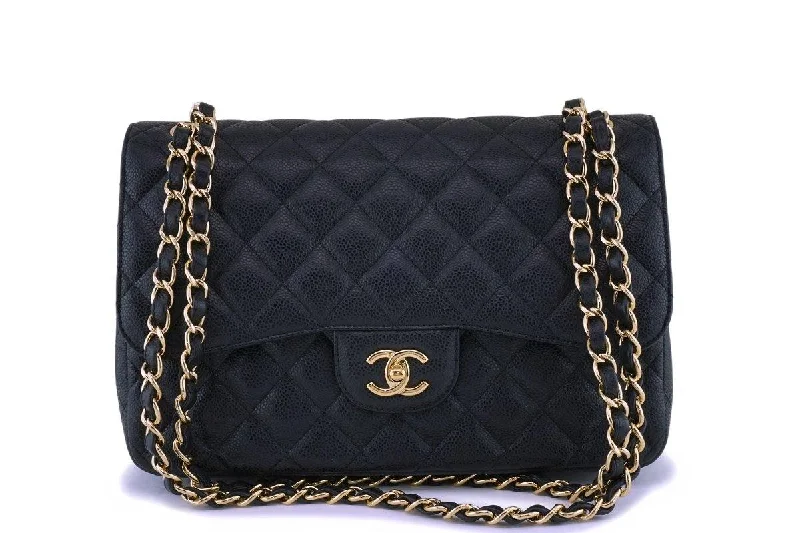 Chanel bags available in bold colors and patternsChanel Black Caviar Jumbo Classic Double Flap Bag GHW