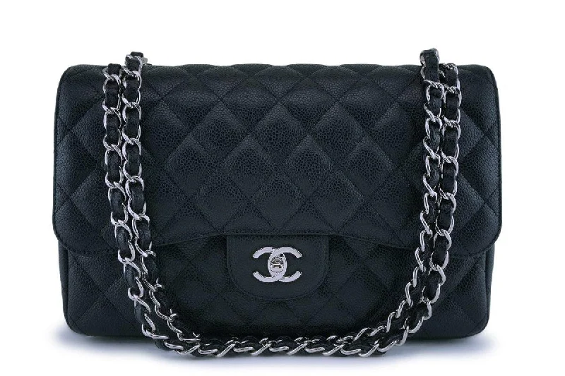 Chanel Designer Handbag with Unique DesignChanel Black Caviar Jumbo Classic Double Flap Bag SHW