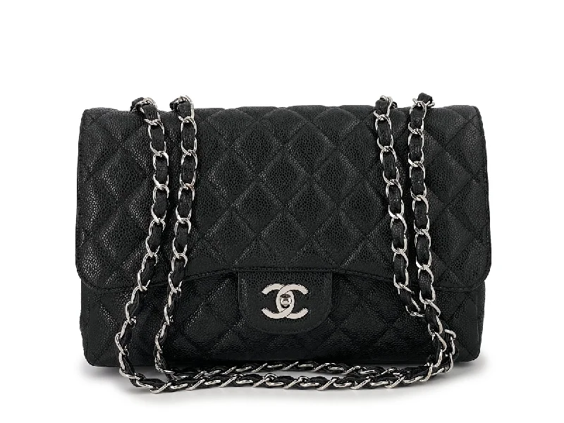 Chanel bags for women who appreciate fine craftsmanshipChanel Black Caviar Jumbo Classic Flap Bag SHW