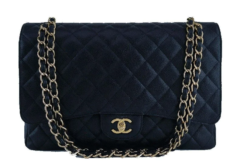 Chanel bags with exclusive seasonal releasesChanel Black Caviar Maxi Quilted Classic 2.55 Jumbo XL Flap Bag GHW