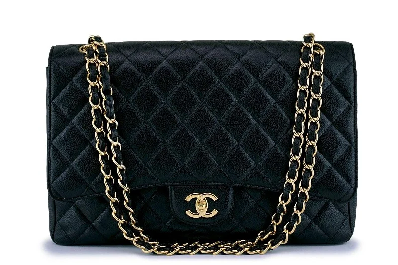 Chanel bags with adjustable chain strapsChanel Black Caviar Maxi Quilted Classic "Jumbo XL" Flap Bag GHW