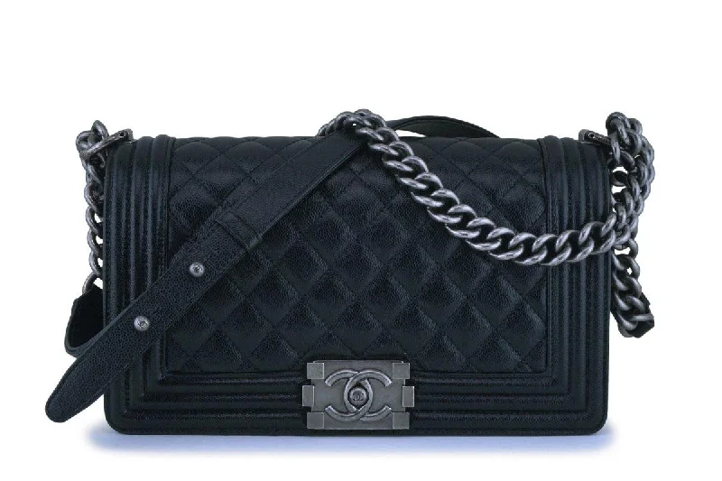 Chanel bags for women with minimalist styleChanel Black Caviar Medium Boy Bag Flap RHW