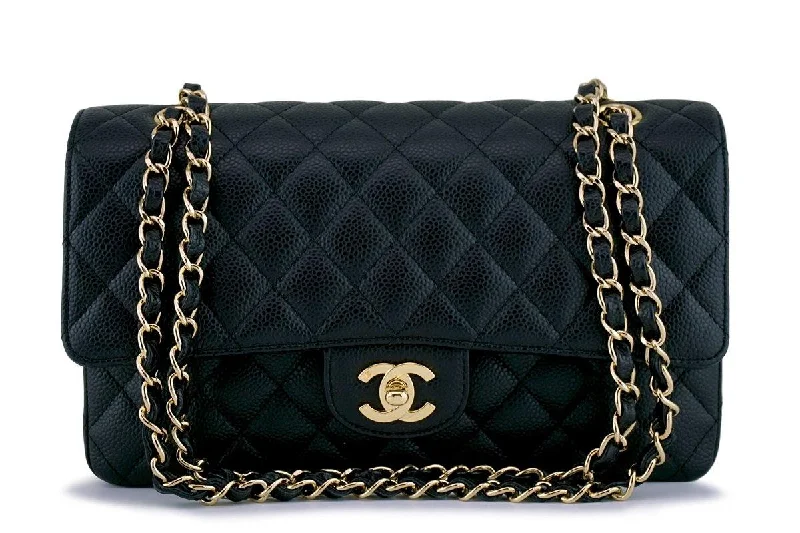 Chanel bags with exclusive seasonal designs and materialsChanel Black Caviar Medium Classic Double Flap Bag 24k GHW