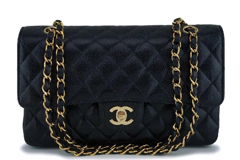 Chanel bags with iconic stitching detailsChanel Black Caviar Medium Classic Double Flap Bag 24k GHW