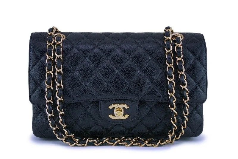 Chanel bags with iconic stitching detailsChanel Black Caviar Medium Classic Double Flap Bag 24k GHW