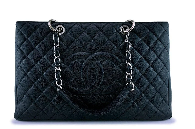 Chanel bags with leather and tweed combinationsChanel Black Caviar XL Large Classic Grand Shopper Tote GST Bag SHW