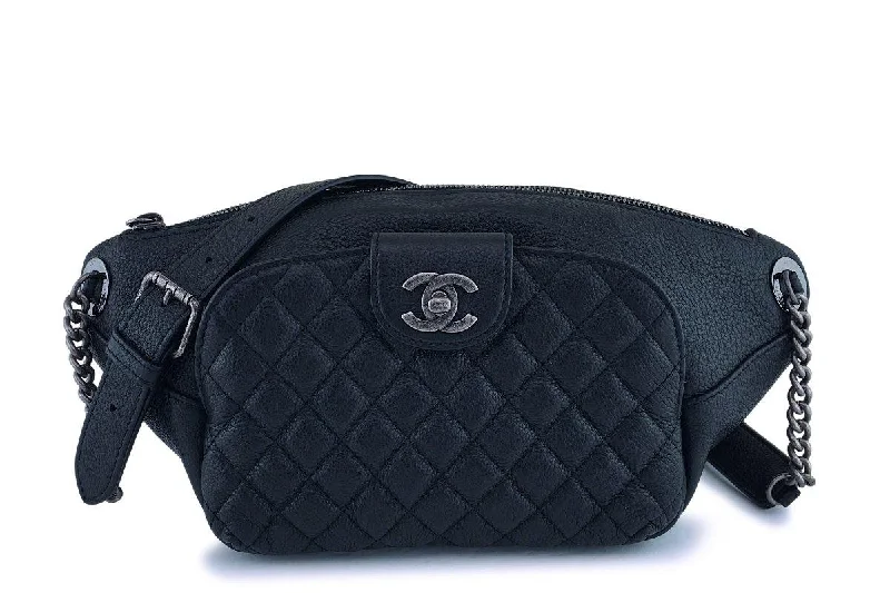 Chanel Handbag with Adjustable Strap for ComfortChanel Black Grained Calfskin Quilted Classic Fanny Pack Bag RHW