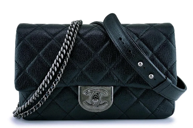 Chanel bags for a polished and professional appearanceChanel Black Grained Medium Double Carry Classic Flap Bag