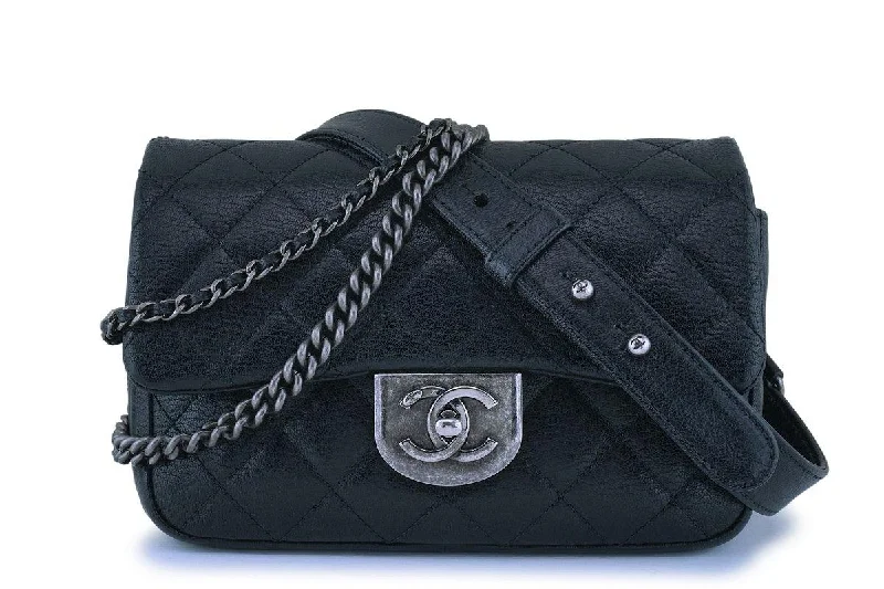 Chanel bags with adjustable chain strapsChanel Black Grained Small Double Carry Classic Flap Bag