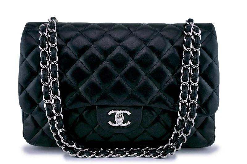 Chanel Handbag with Adjustable Strap for ComfortChanel Black Lambskin Jumbo 2.55 Classic Flap Bag SHW