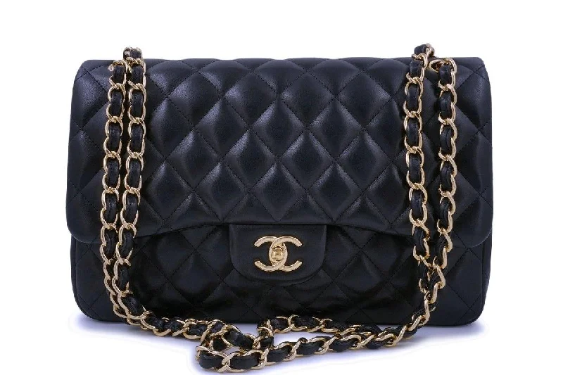 Chanel bags available in bold colors and patternsChanel Black Lambskin Jumbo Classic Double Flap Bag GHW