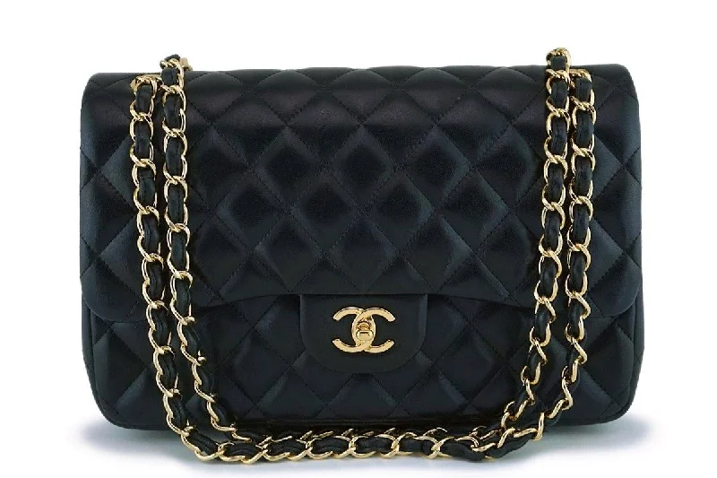 Chanel bags available at online luxury retaileChanel Black Lambskin Jumbo Classic Double Flap Bag GHW