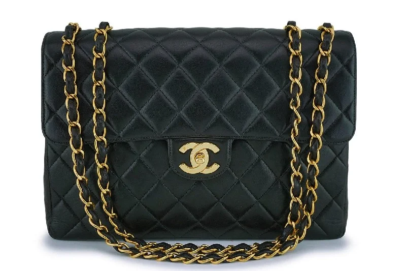 Chanel Designer Handbag with Unique DesignChanel Black Lambskin Jumbo Classic Flap Bag 24k GHW