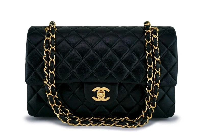 Chanel bags with iconic gold chainsChanel Black Lambskin Medium Classic Double Flap Bag 24k GHW