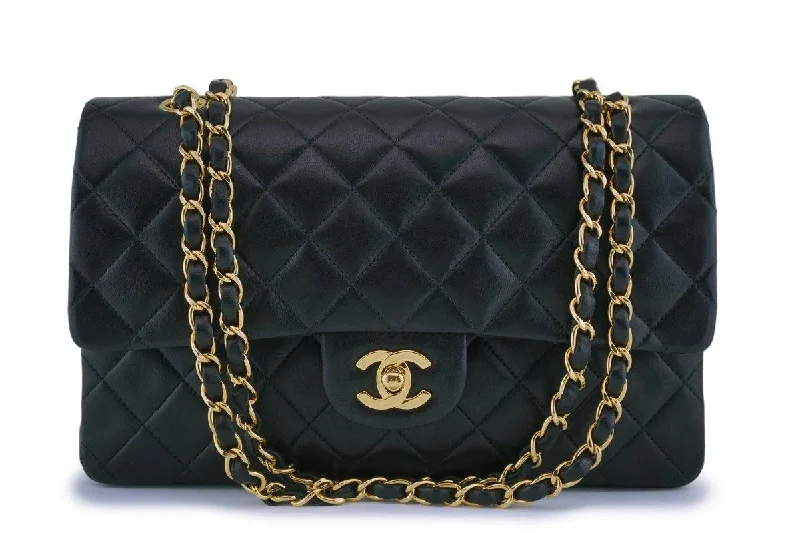 Chanel bags available at online luxury retaileChanel Black Lambskin Medium Classic Double Flap Bag 24k GHW