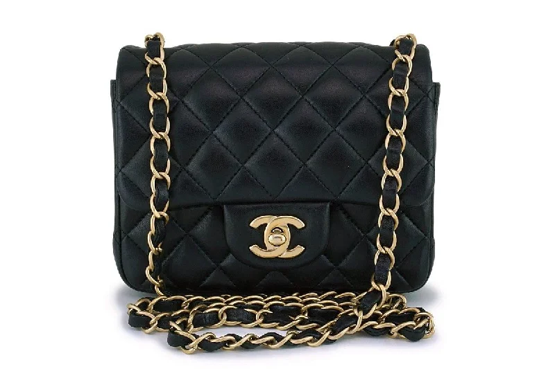 Chanel Handbag with Adjustable Strap for ComfortChanel Black Lambskin Square Mini Classic Flap Bag GHW