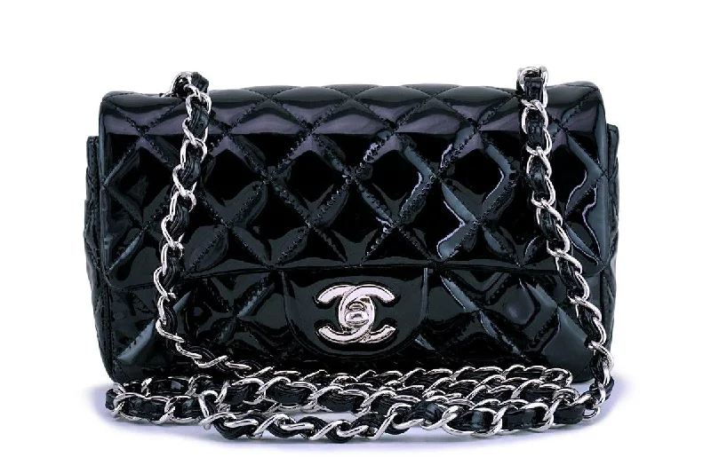 Chanel bags available at online luxury retaileChanel Black Patent Classic Quilted Rectangular Mini 2.55 Flap Bag