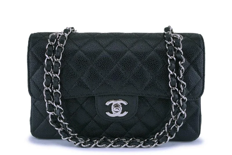 Chanel bags with leather and tweed combinationsChanel Black Small Caviar Classic Double Flap Bag SHW