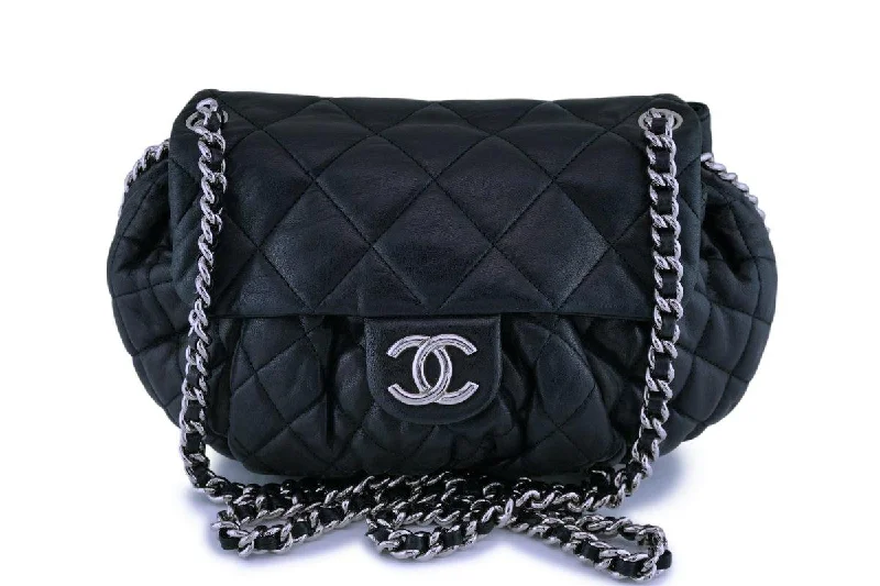 Chanel bags in luxury boutiques worldwideChanel Black Textured Calf Medium Chain Around Crossbody Flap Bag SHW