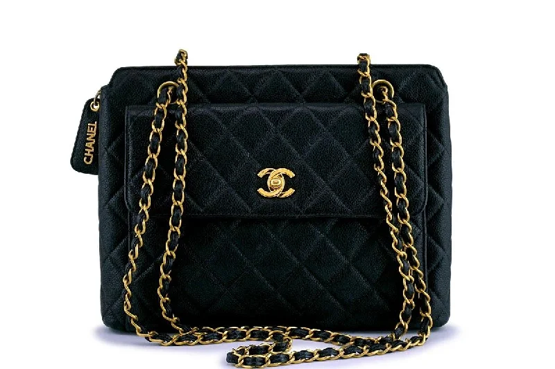 Chanel bags with gold, silver, and pearl accentsChanel Black Vintage Caviar Classic Quilted Flap Shopper Tote Bag