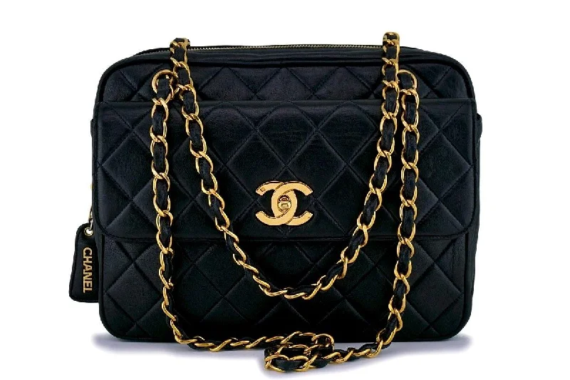 Chanel classicChanel Black Vintage Classic Quilted Flap Camera Case Bag 24k GHW