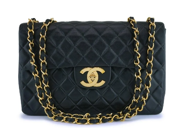 Chanel bags available in bold colors and patternsChanel Black Vintage Lambskin Maxi "Jumbo XL" Classic Flap Bag 24k GHW