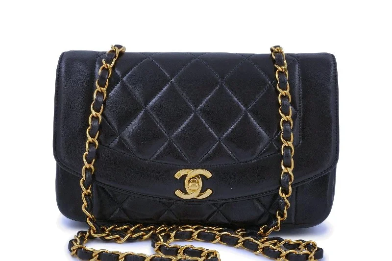 Chanel bags for women with minimalist styleChanel Black Vintage Lambskin Small Diana Classic Flap Bag 24k GHW