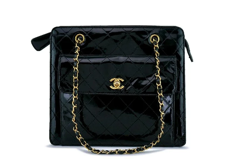 Chanel Black Handbag for Business MeetingsChanel Black Vintage Patent Classic Quilted Flap Shopper Tote Bag