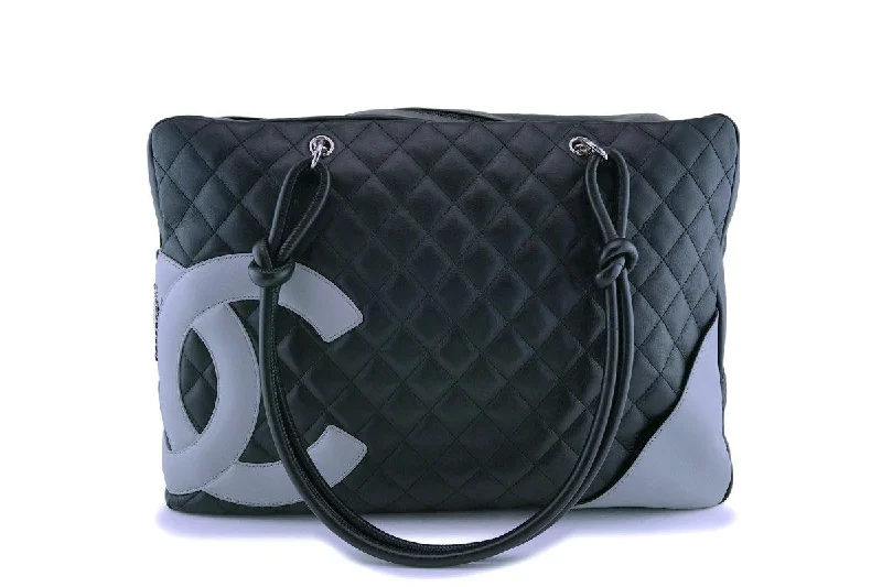 Chanel bags with leather and tweed combinationsChanel Black XL Large Cambon Bowler Tote Bag SHW