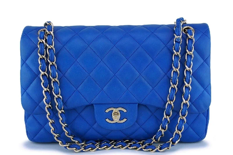 Chanel bags for women with minimalist styleChanel Blue Lambskin Jumbo Classic Double Flap Bag GHW