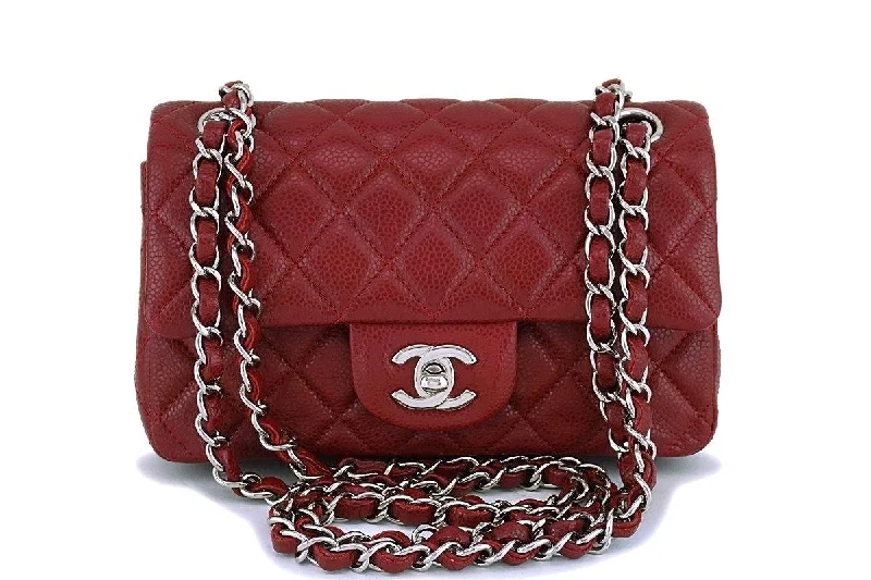 Chanel bags with chain and leather strap combinationsChanel Dark Red Caviar 2-strap Rectangular Mini Classic Flap Bag SHW