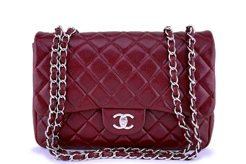 Chanel bags with the perfect balance of luxury and functionalityChanel Wine Red Caviar Jumbo Classic Flap Bag SHW