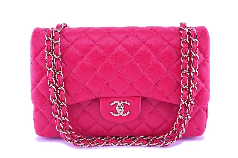 Chanel bags available at online luxury retaileChanel Fuchsia Pink Lambskin Jumbo Classic Double Flap Bag GHW