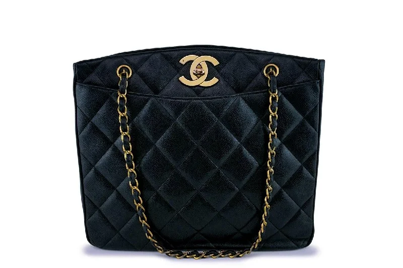 Chanel bags with intricate metal hardwareChanel Large Black Vintage Caviar Jumbo CC Shopper Tote Bag